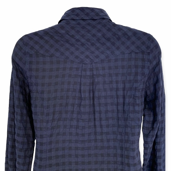 Solemio | NWOT Shirt Dress Tunic Blouse Tie Waist Blue-Black Checkered  S - Picture 13 of 16